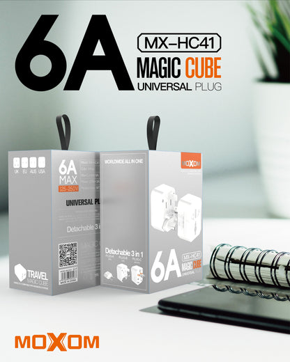 MOXOM MX-HC41 Magic Cube Universal Travel Plug Adapter – Compact All-in-One for International Travel