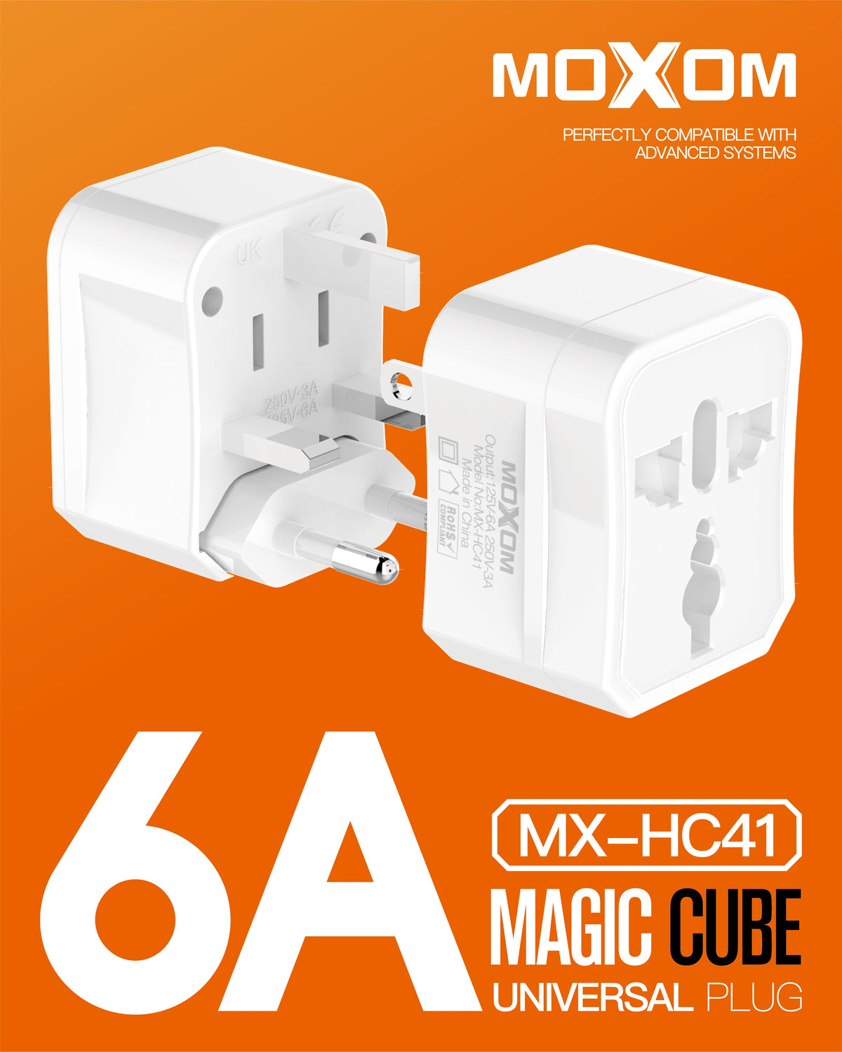 MOXOM MX-HC41 Magic Cube Universal Travel Plug Adapter – Compact All-in-One for International Travel