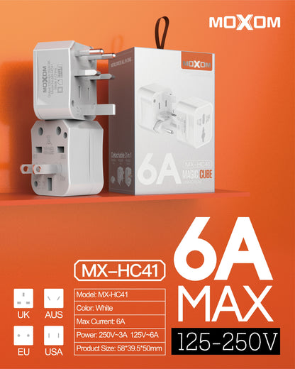 MOXOM MX-HC41 Magic Cube Universal Travel Plug Adapter – Compact All-in-One for International Travel