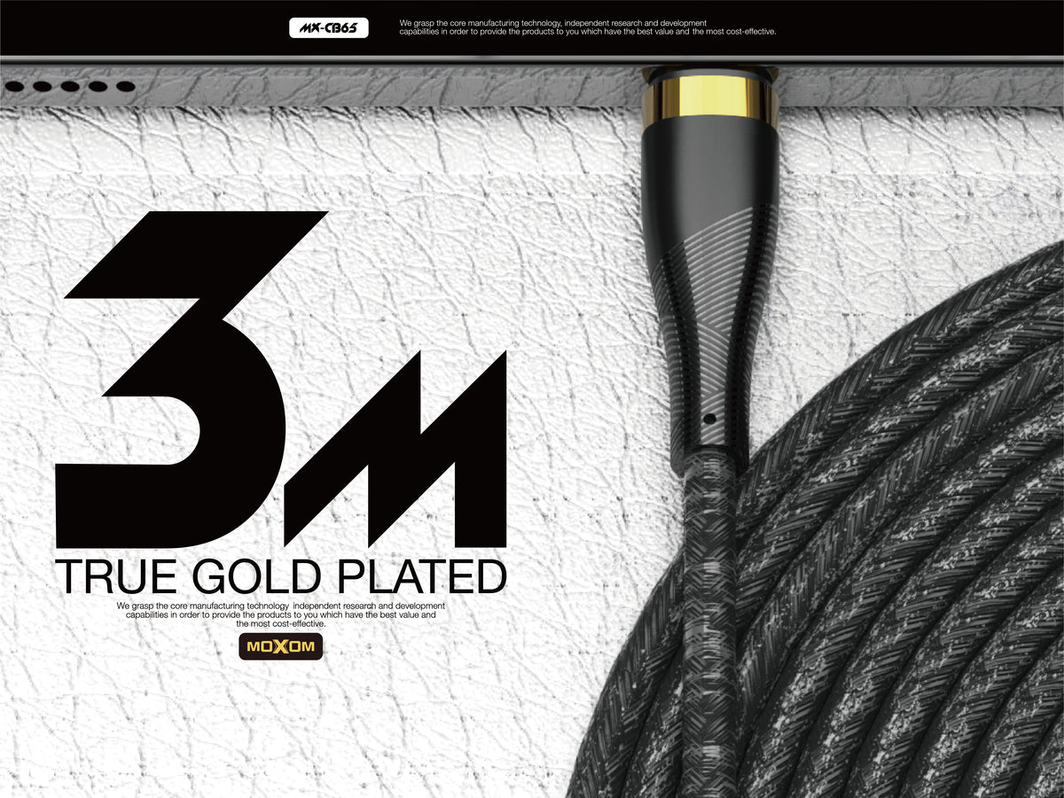 MOXOM MX-CB65 Extra Long 3m Charging Cable – Type-C / Lightning / Micro USB, 2.4A, Anti-Tangle