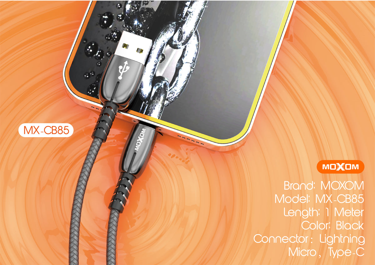 MOXOM MX-CB85 USB-A to Lightning Cable – 3A Fast Charging for iPhone & iPad, 1m