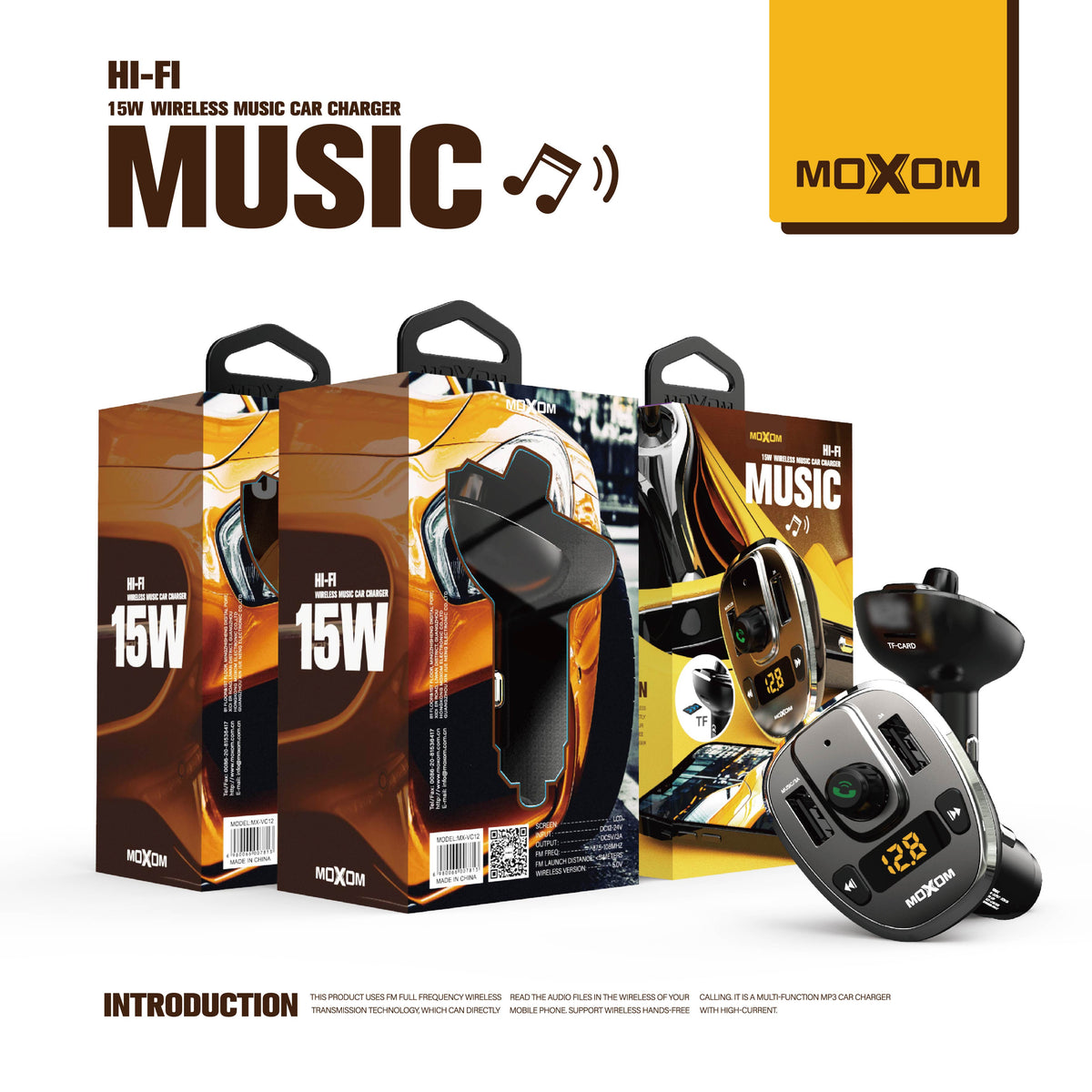 MOXOM MX-VC12 Bluetooth 5.0 FM Transmitter & Dual USB Car Charger – USB/MicroSD Music, LED Display