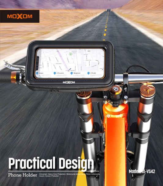 MOXOM MX-VS42 Rider Bike Phone Holder – Fits 5.5"–7.2" Phones, Vibration-Resistant Handlebar Clamp