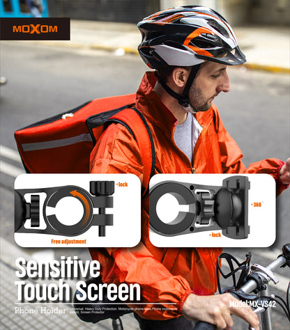 MOXOM MX-VS42 Rider Bike Phone Holder – Fits 5.5"–7.2" Phones, Vibration-Resistant Handlebar Clamp