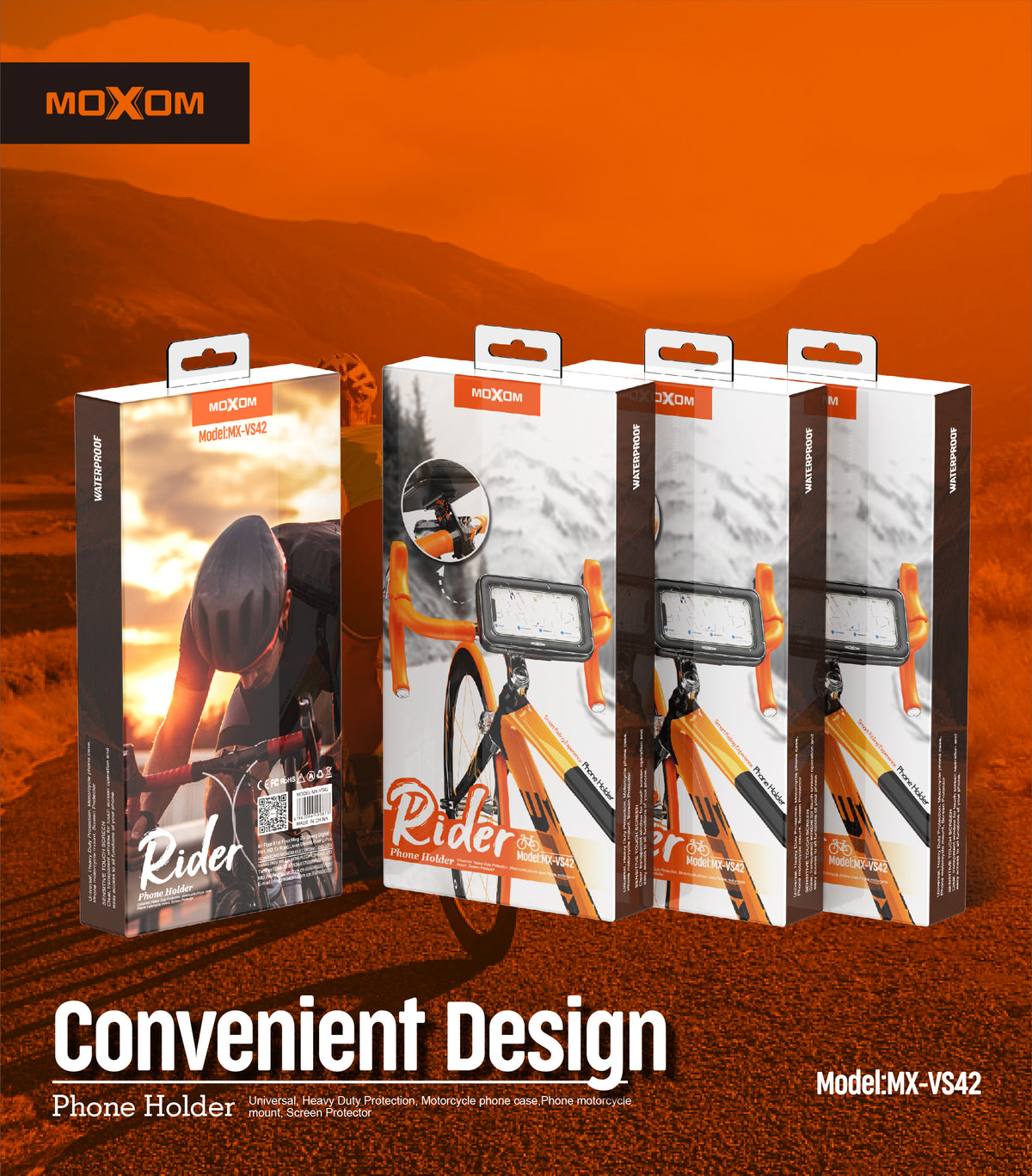 MOXOM MX-VS42 Rider Bike Phone Holder – Fits 5.5"–7.2" Phones, Vibration-Resistant Handlebar Clamp