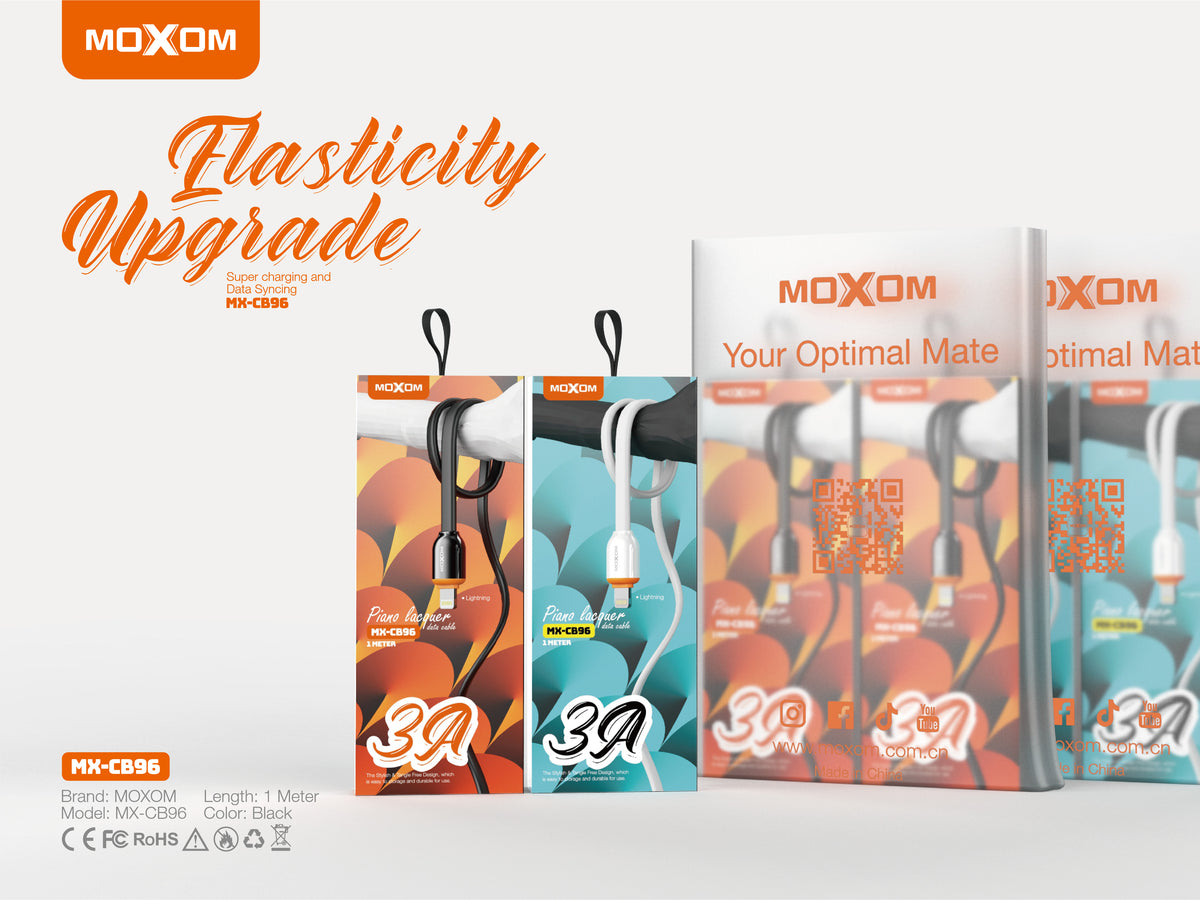 MOXOM MX-CB96 Fast Charging & Data Cable – Lightning / Micro USB / Type-C, Clean White, 1m