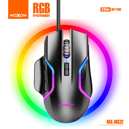 MOXOM MX-MS12 Smile Wired RGB Gaming Mouse – Up to 7200 DPI, 8 Buttons, 12 Light Effects