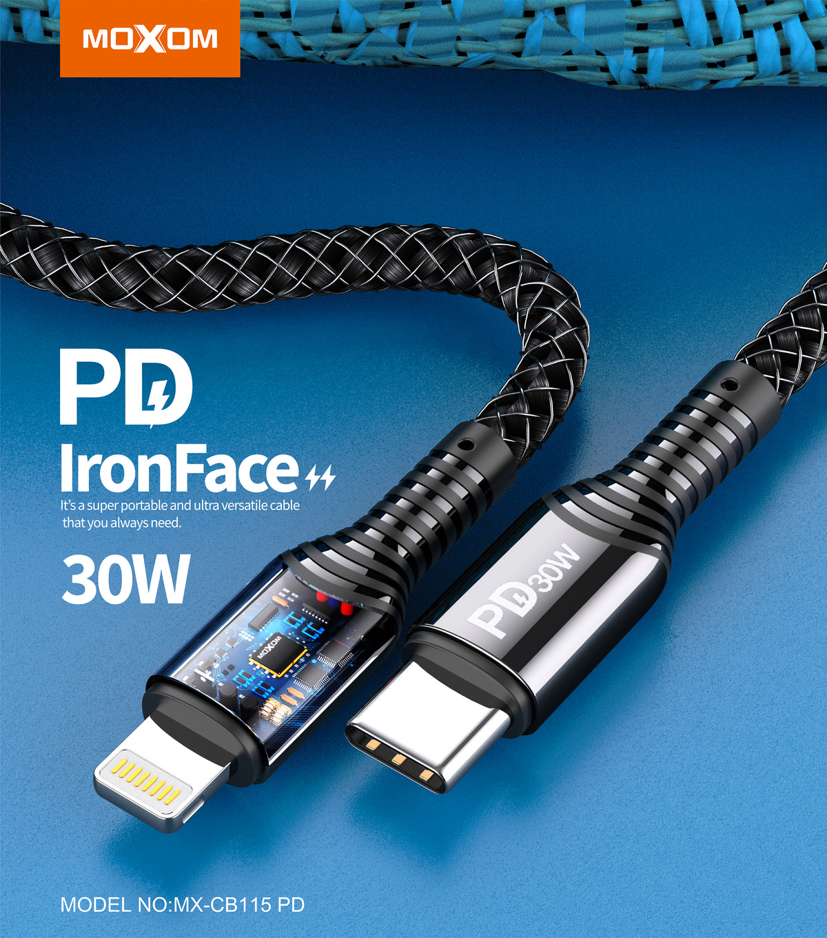 MOXOM MX-CB115 USB-C to Lightning Cable – 30W PD Fast Charging for iPhone & iPad, 1m
