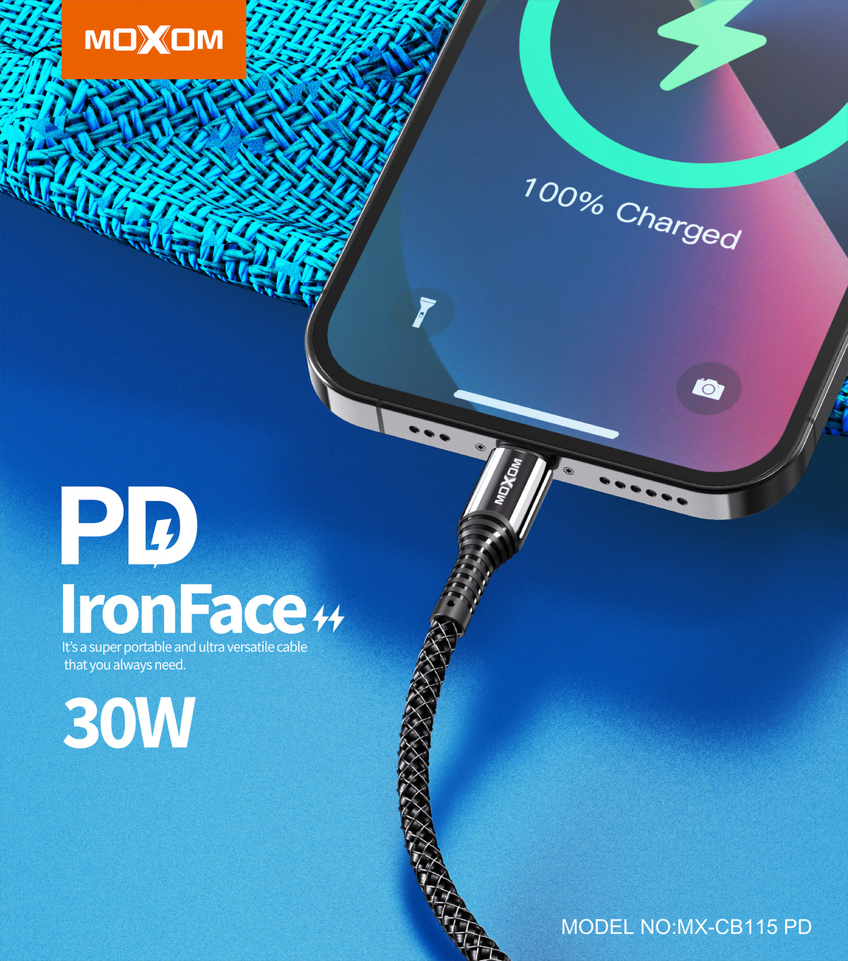 MOXOM MX-CB115 USB-C to Lightning Cable – 30W PD Fast Charging for iPhone & iPad, 1m