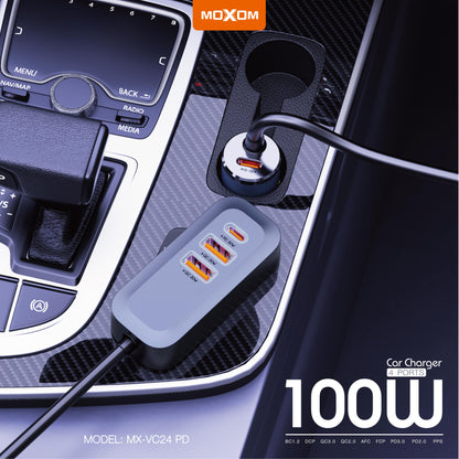 MOXOM MX-VC24 100W Car Charger – USB-C PD + USB-A QC3.0, Fast-Charges Laptops on the Road