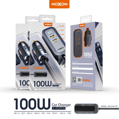 MOXOM MX-VC24 100W Car Charger – USB-C PD + USB-A QC3.0, Fast-Charges Laptops on the Road