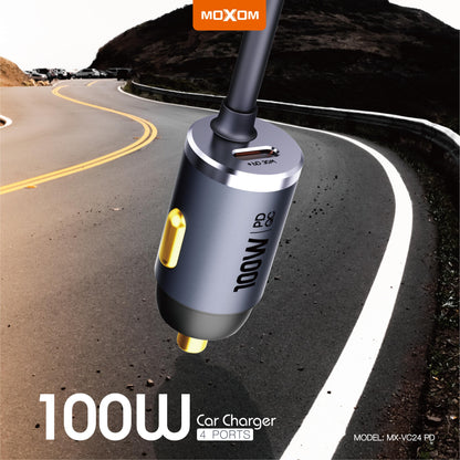 MOXOM MX-VC24 100W Car Charger – USB-C PD + USB-A QC3.0, Fast-Charges Laptops on the Road