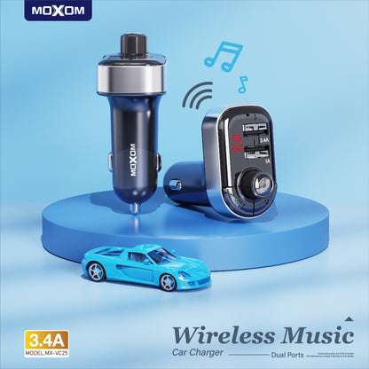 MOXOM MX-VC25 Bluetooth 5.0 FM Transmitter & Dual USB Car Charger – Hands-Free Calls, LCD Display