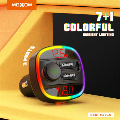 MOXOM MX-VC28 Bluetooth 5.0 FM Transmitter & Triple USB Fast Car Charger – 3.4A, Hands-Free Calls
