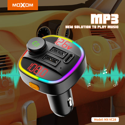 MOXOM MX-VC28 Bluetooth 5.0 FM Transmitter & Triple USB Fast Car Charger – 3.4A, Hands-Free Calls