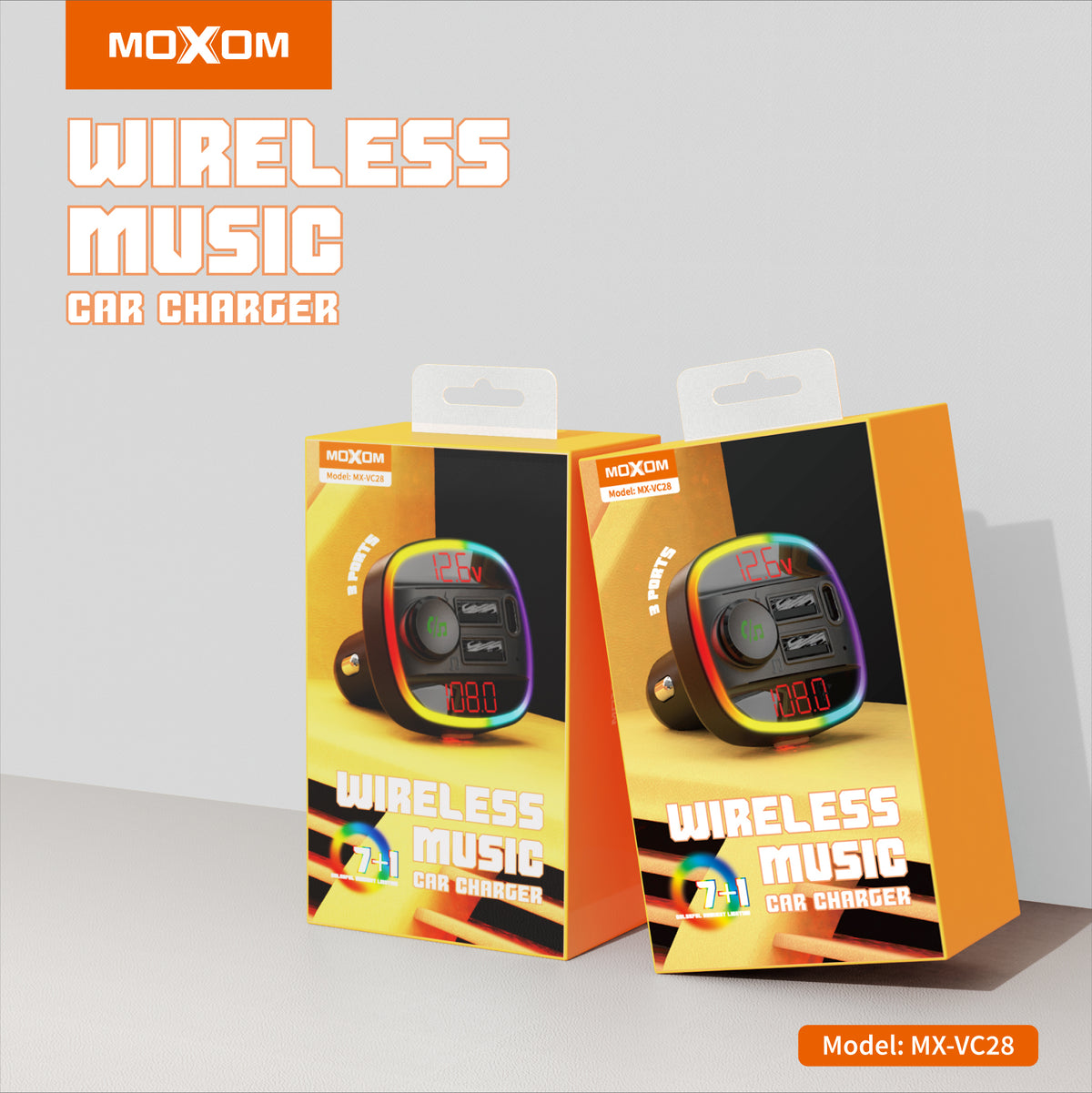 MOXOM MX-VC28 Bluetooth 5.0 FM Transmitter & Triple USB Fast Car Charger – 3.4A, Hands-Free Calls