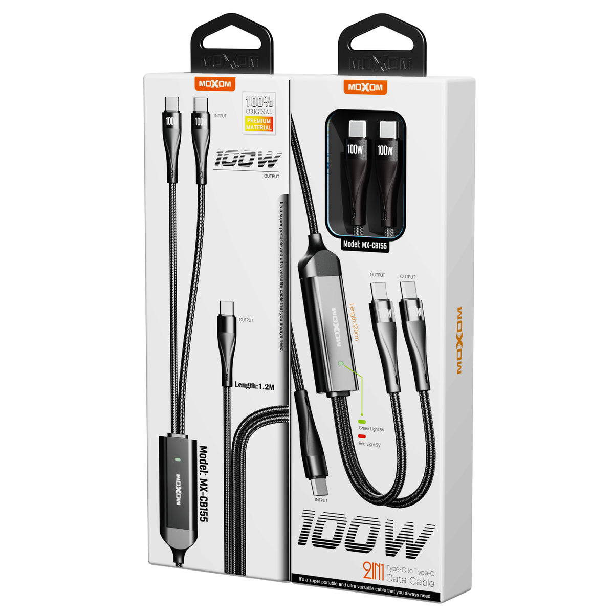 MOXOM MX-CB155 100W USB-C to Dual USB-C Cable – Charge 2 Devices, Laptop Fast Charging, Reinforced