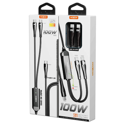 MOXOM MX-CB155 100W USB-C to Dual USB-C Cable – Charge 2 Devices, Laptop Fast Charging, Reinforced