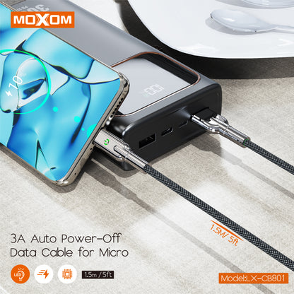 MOXOM LX-CB801 USB-A to Type-C Cable – 3A Fast Charging, Auto Power-Off, Nylon Braided, 1.5m