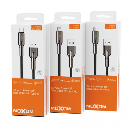 MOXOM LX-CB801 USB-A to Type-C Cable – 3A Fast Charging, Auto Power-Off, Nylon Braided, 1.5m