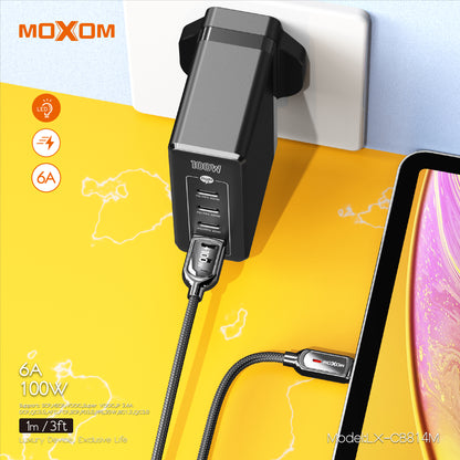 MOXOM LX-CB814M 100W USB-A to Type-C Cable – 6A Fast Charging, Auto Power-Off, Zinc Alloy & Nylon, 1m