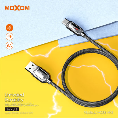 MOXOM LX-CB814M 100W USB-A to Type-C Cable – 6A Fast Charging, Auto Power-Off, Zinc Alloy & Nylon, 1m