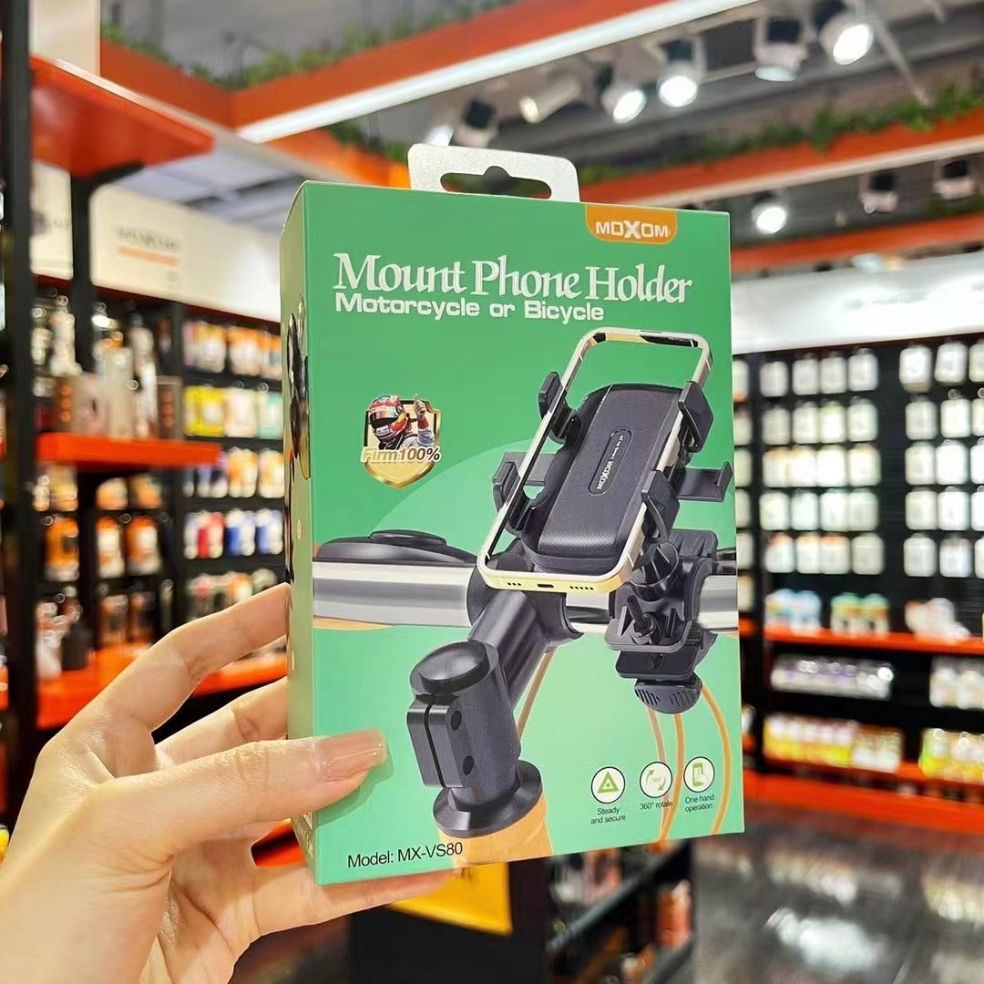 MOXOM MX-VS80 Motorcycle & Bicycle Phone Holder – 360° Rotation, Vibration-Resistant Clamp