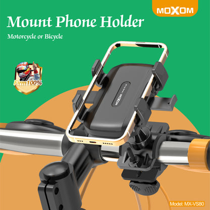 MOXOM MX-VS80 Motorcycle & Bicycle Phone Holder – 360° Rotation, Vibration-Resistant Clamp