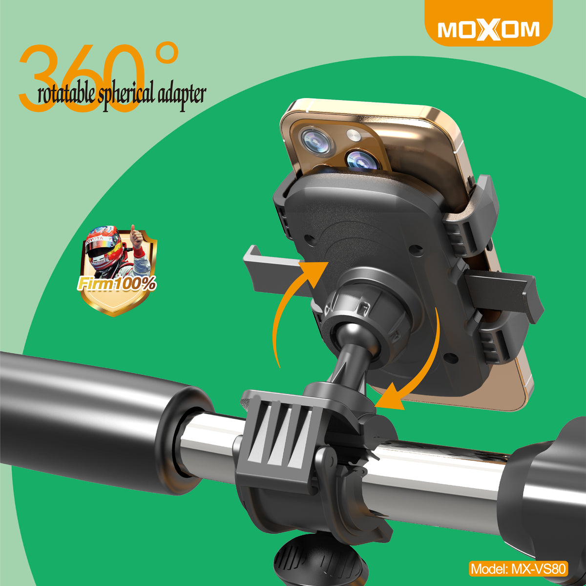 MOXOM MX-VS80 Motorcycle & Bicycle Phone Holder – 360° Rotation, Vibration-Resistant Clamp