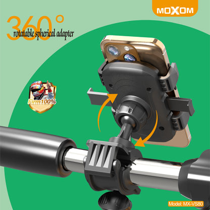 MOXOM MX-VS80 Motorcycle & Bicycle Phone Holder – 360° Rotation, Vibration-Resistant Clamp