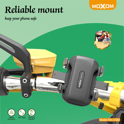 MOXOM MX-VS80 Motorcycle & Bicycle Phone Holder – 360° Rotation, Vibration-Resistant Clamp