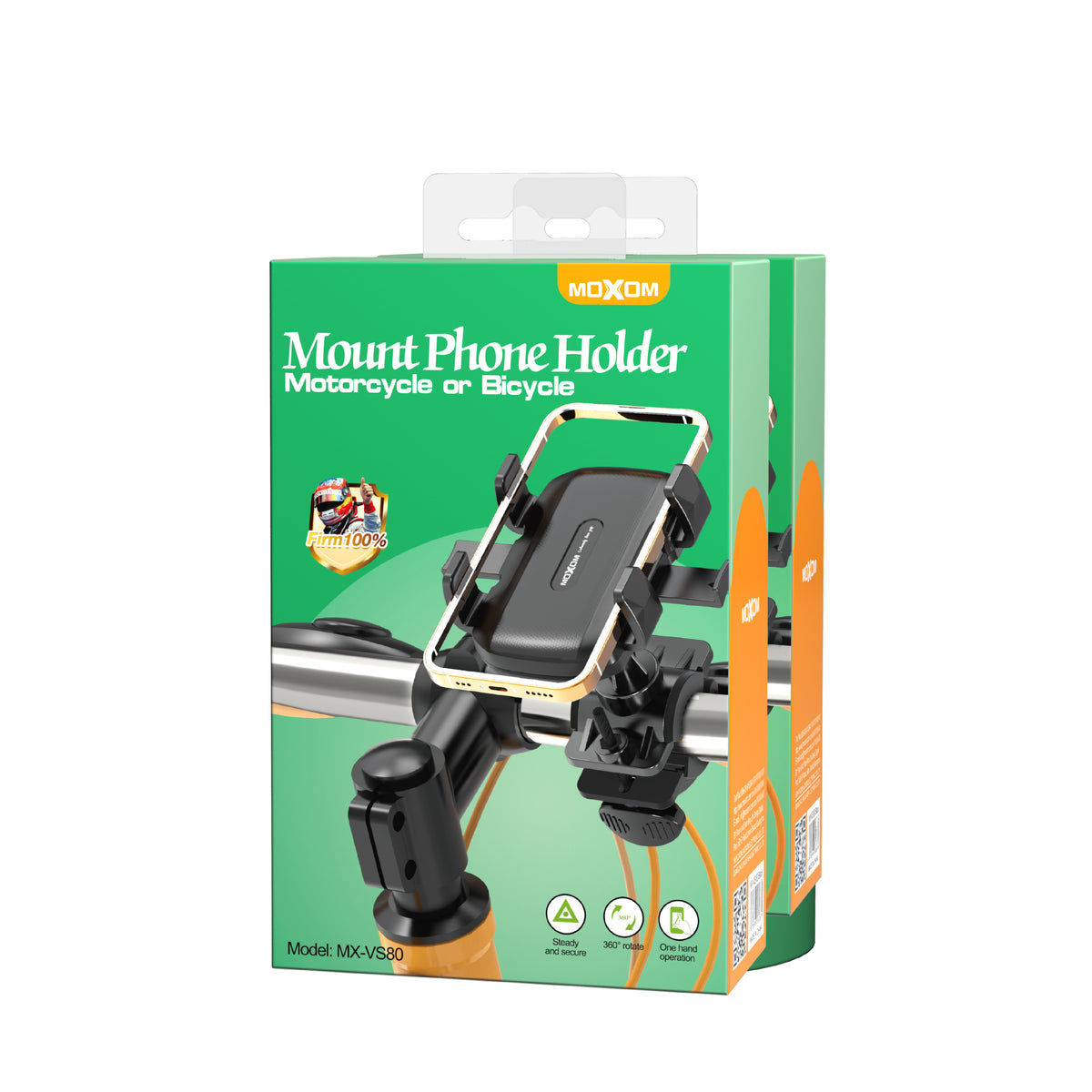 MOXOM MX-VS80 Motorcycle & Bicycle Phone Holder – 360° Rotation, Vibration-Resistant Clamp