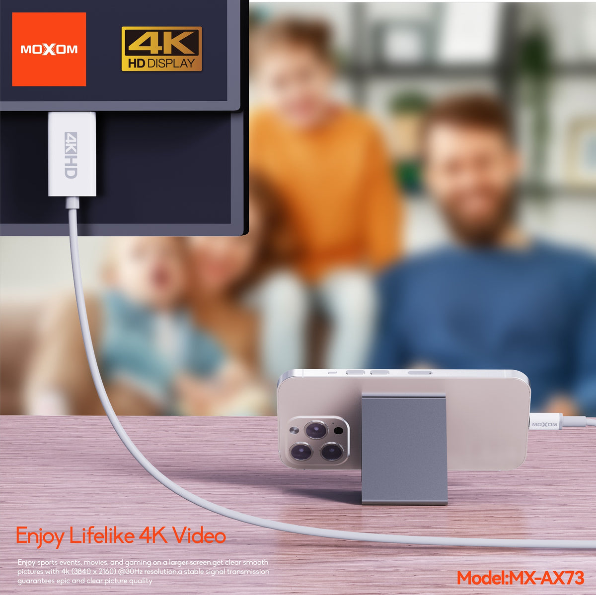 MOXOM MX-AX73 USB-C to HDMI Cable 4K – Connect Laptop or Phone to TV & Monitor, 1.8m