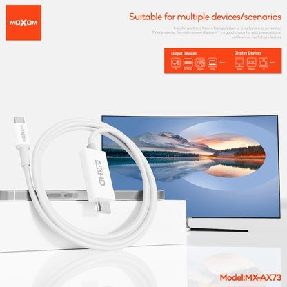 MOXOM MX-AX73 USB-C to HDMI Cable 4K – Connect Laptop or Phone to TV & Monitor, 1.8m