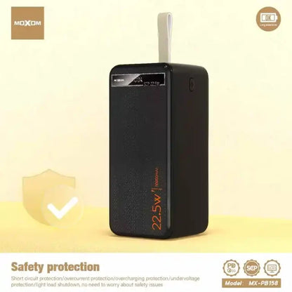 MOXOM MX-PB158 50000mAh 4-in-1 Power Bank – SCP 22.5W + PD 20W, Built-In Dual Cable