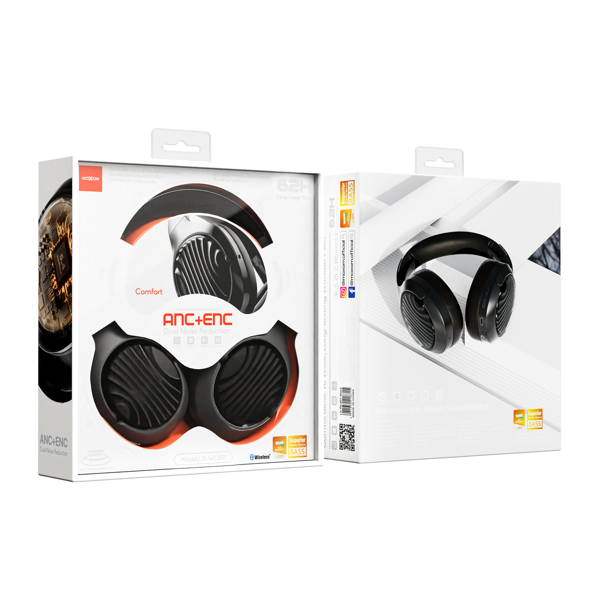 MOXOM LX-WL801 ANC Over-Ear Headphones – Active Noise Cancellation + ENC Calls, Bluetooth 5.4, Black/Beige/Blue