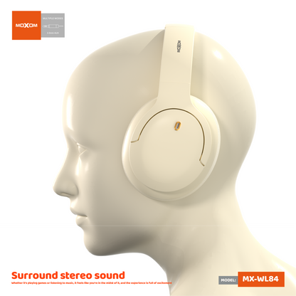 MOXOM MX-WL84 Wireless Headphones – Hi-Fi Sound, 26H Battery, Padded Comfort, Beige