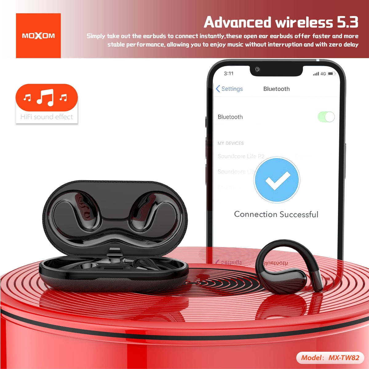 MOXOM MX-TW82 Adventure Open-Ear Wireless Earbuds – OWS, Stay Aware for Running & Cycling, BT 5.3