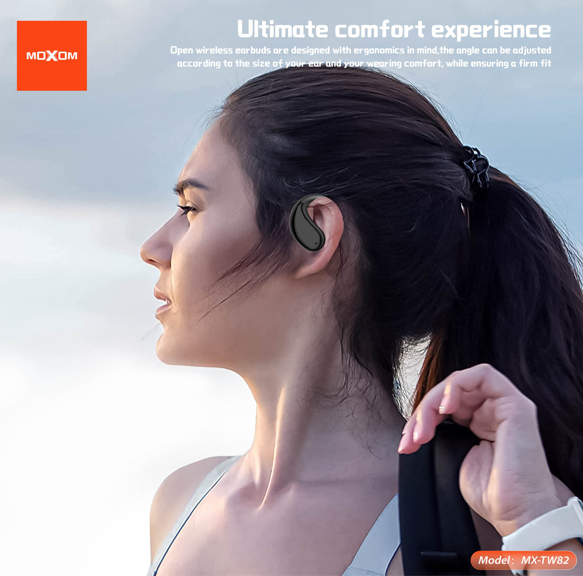 MOXOM MX-TW82 Adventure Open-Ear Wireless Earbuds – OWS, Stay Aware for Running & Cycling, BT 5.3