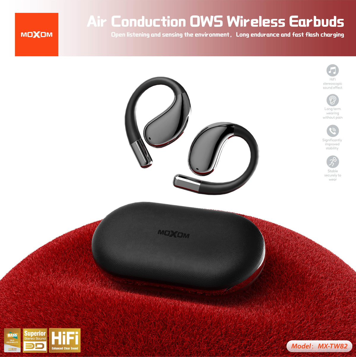 MOXOM MX-TW82 Adventure Open-Ear Wireless Earbuds – OWS, Stay Aware for Running & Cycling, BT 5.3