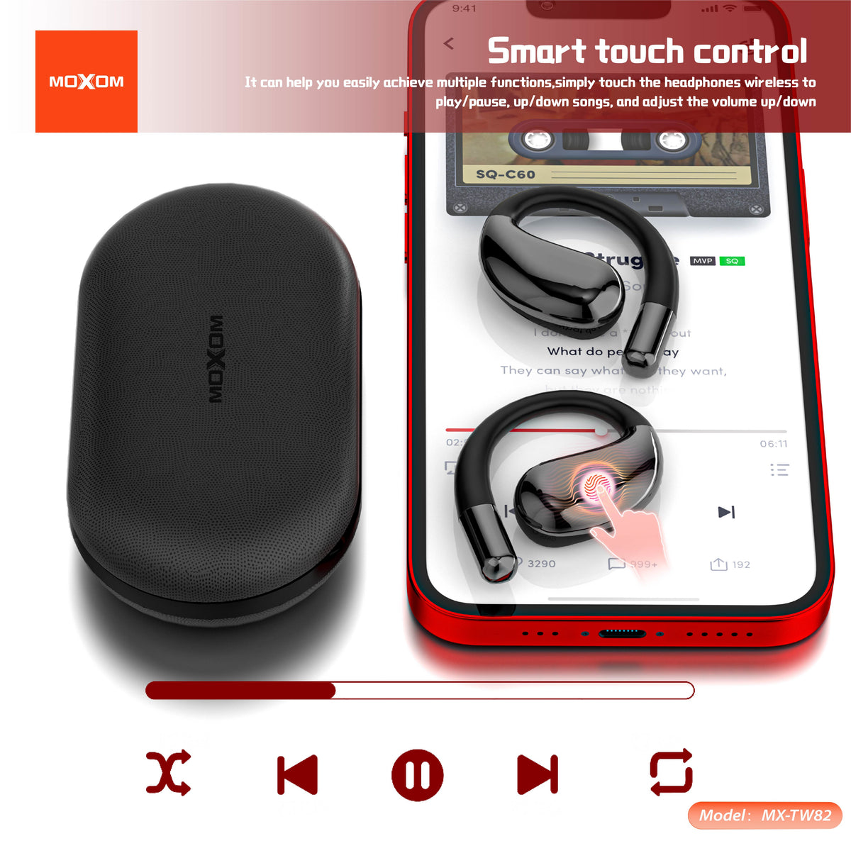 MOXOM MX-TW82 Adventure Open-Ear Wireless Earbuds – OWS, Stay Aware for Running & Cycling, BT 5.3