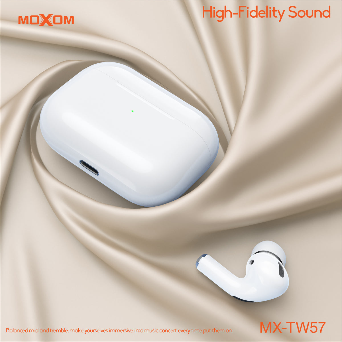 MOXOM MX-TW57 True Wireless Earbuds – Touch Controls, Works with iPhone, Android & Laptop