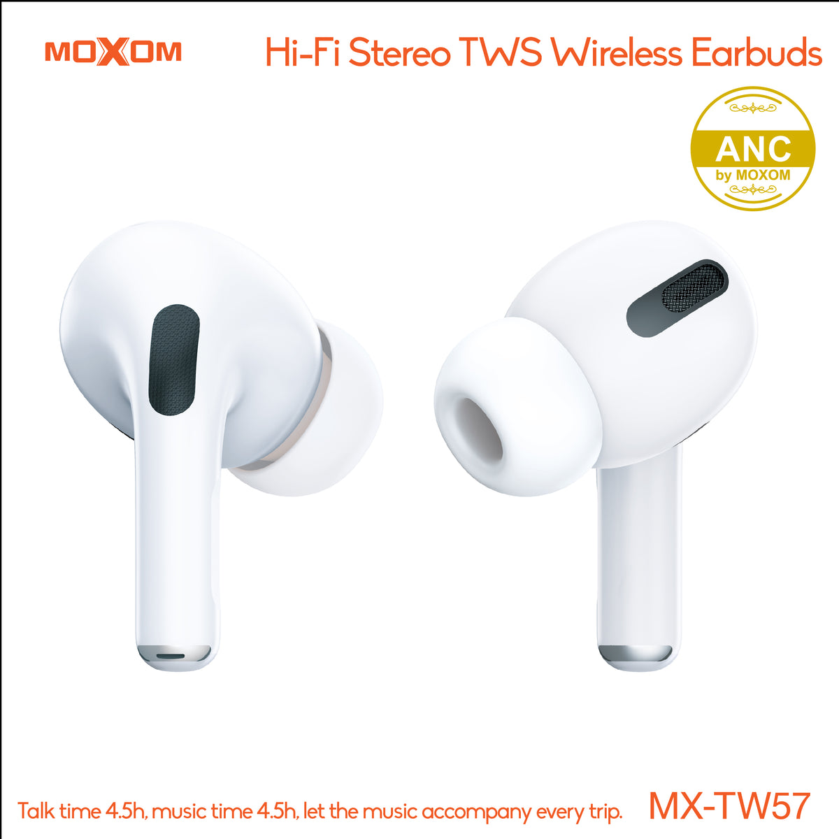 MOXOM MX-TW57 True Wireless Earbuds – Touch Controls, Works with iPhone, Android & Laptop