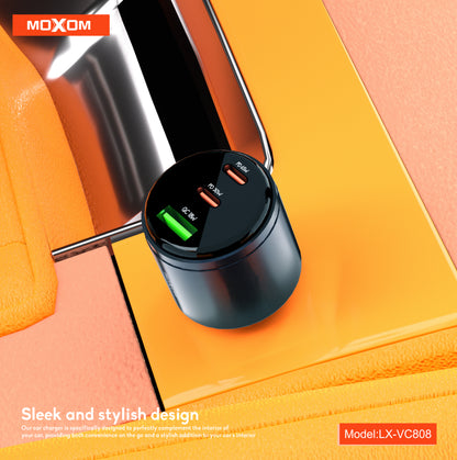 MOXOM LX-VC808 95W 3-Port Car Charger – 65W USB-C Laptop PD/PPS + 30W USB-C + 18W QC USB-A