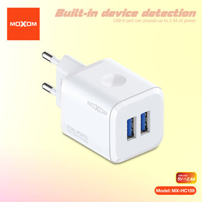 MOXOM MX-HC159 Dual USB Wall Charger – 2.4A, Charge Two Devices at Once, Compact
