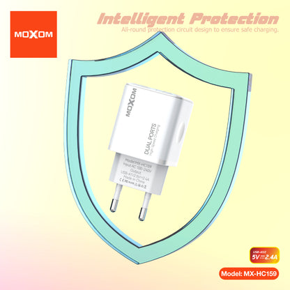 MOXOM MX-HC159 Dual USB Wall Charger – 2.4A, Charge Two Devices at Once, Compact