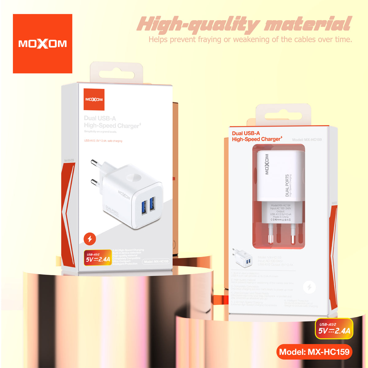 MOXOM MX-HC159 Dual USB Wall Charger – 2.4A, Charge Two Devices at Once, Compact