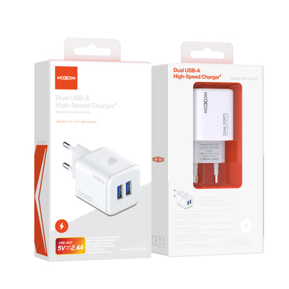 MOXOM MX-HC159 Dual USB Wall Charger – 2.4A, Charge Two Devices at Once, Compact