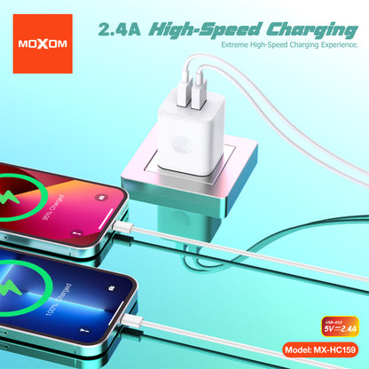 MOXOM MX-HC159 Dual USB Wall Charger – 2.4A, Charge Two Devices at Once, Compact