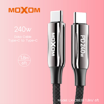 MOXOM LX-CB838 240W Heavy-Duty USB-C to USB-C Cable – Zinc Alloy, Nylon Braided, 1.8m Long
